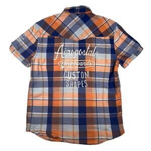 Aeropostale Button Up Pearl Snap Shirt Mens XL Plaid Back Embroidered Surf *Flaw